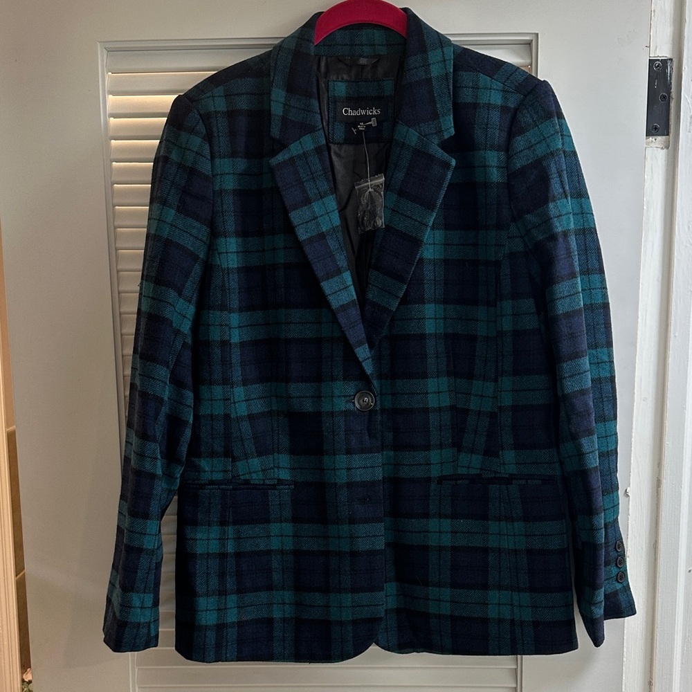 NWT Chadwicks Teal and Navy Plaid Blazer
